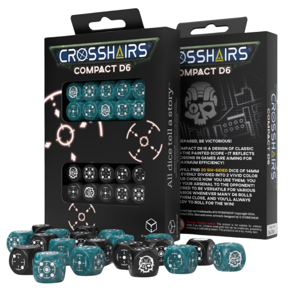 20-Piece Crosshairs Compact D6: Stormy & Black Dice For RPG Board Games Sale