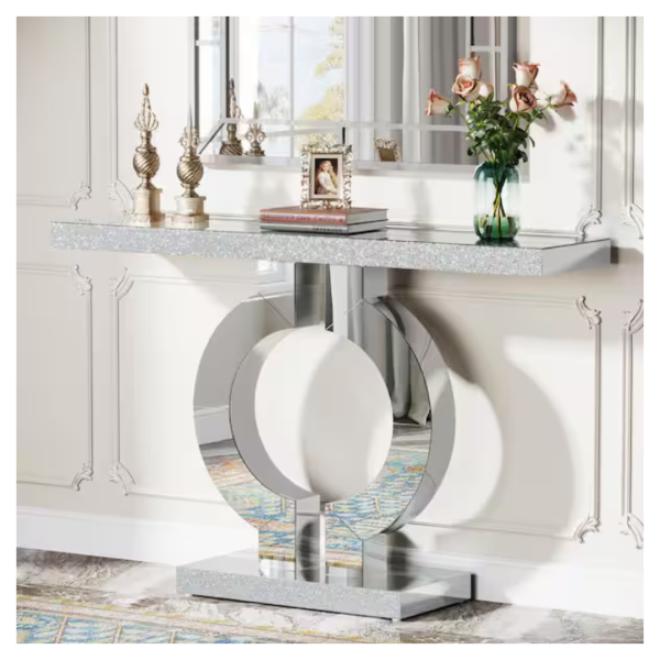 Byblight Turrella 43 in. Modern Silver Rectangle Glass Console Table With Mirror Finish For Cheap