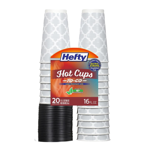 20-Count Hefty Paper Disposable Hot Cups With Lids, 16 Oz Sale