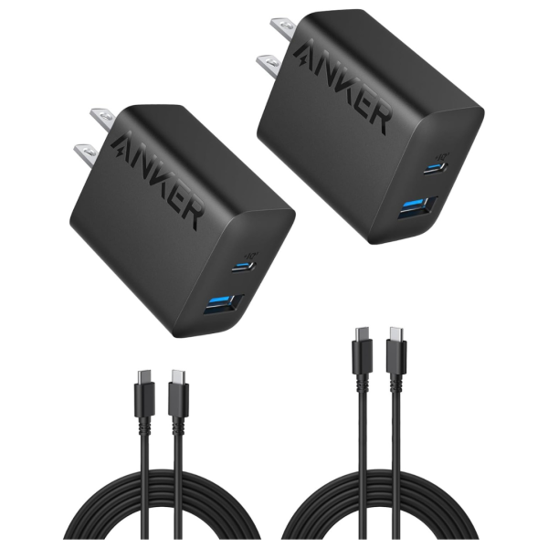 2-Pack Anker 20W Dual USB Port Wall Charger Adapter W 5ft USB-C Cable on Sale