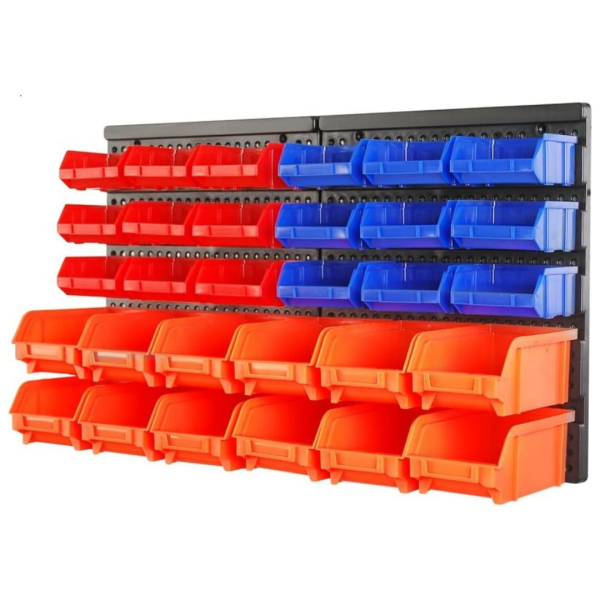 30-Piece Adjustable Wall Mounted Storage Bins Parts Rack on Sale