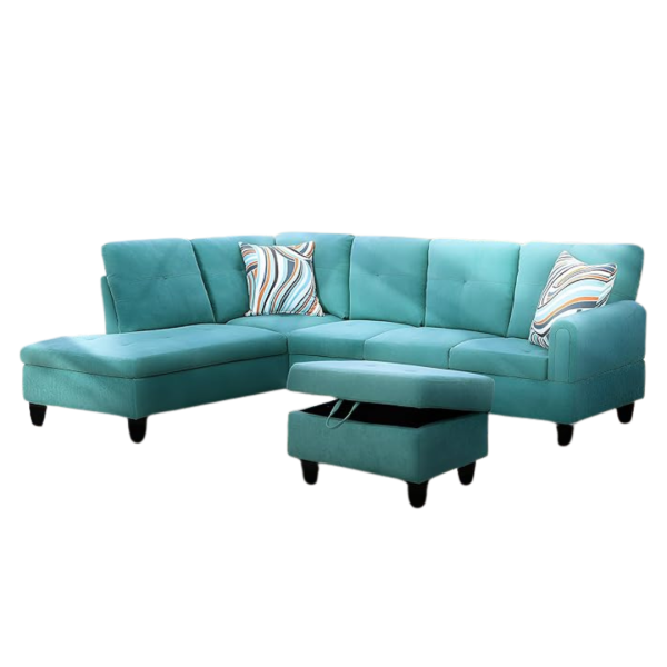 4 Seat L-Shaped Square Pattern Convertible Sectional Sofa Set For Discount