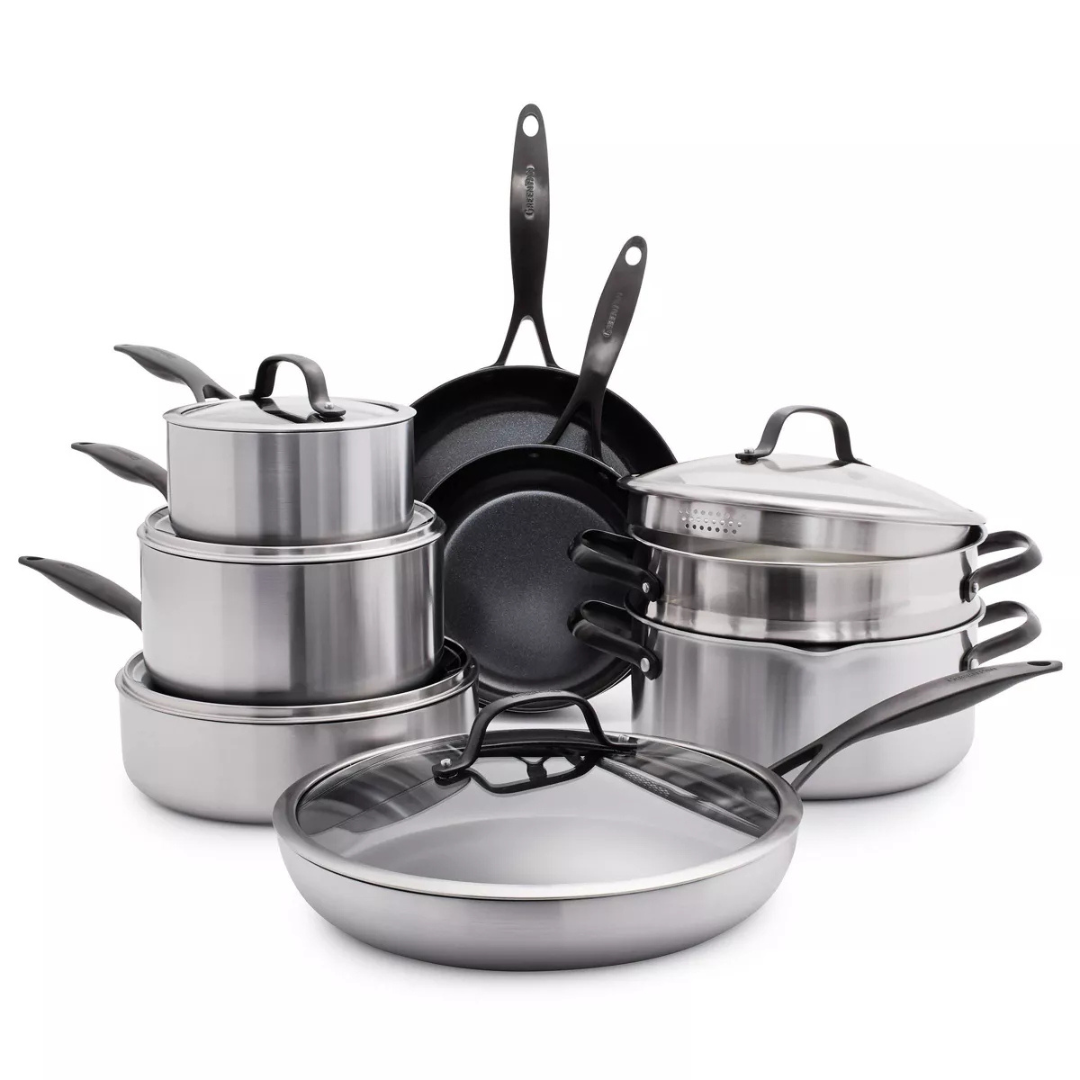 13-Piece GreenPan Venice Pro Noir Tri-Ply Ceramic Cookware Pots For Sale