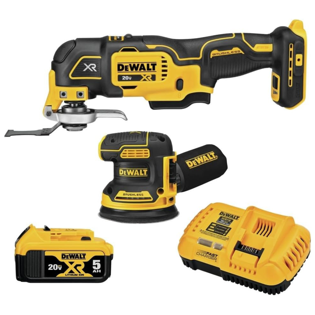 DEWALT 20V MAX Orbital Sander And Oscillating Tool, Cordless Woodworking 2-Tool Set with 5ah Battery and Charger (DCK202P1) Fashion