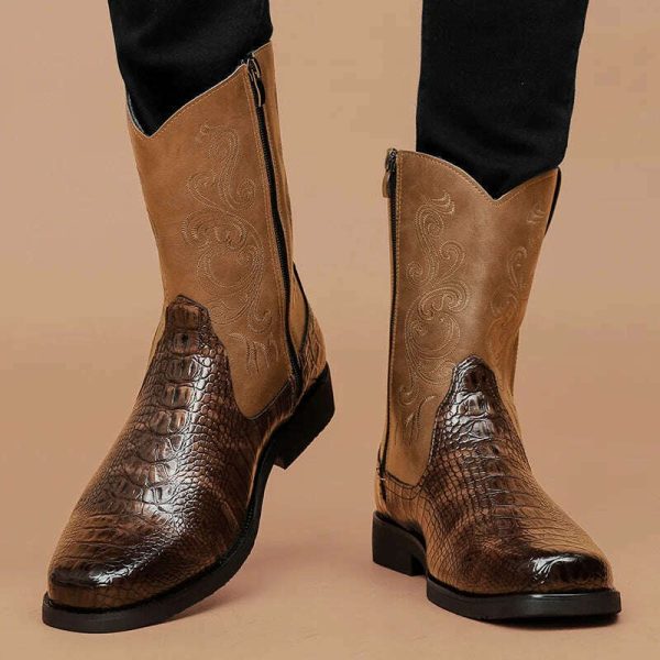 British Style Fashion Embroidery Men s High Boots Big Size 46 Leather Western Boots Men Casual Cowboy Boots for Men Botas Hombre Online now - Image 2