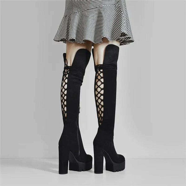 Onlymaker Over The Knee  Boots Women Black Platform High Heel Stiletto  High Zipper Plus Size Handmade Boots Hot on Sale - Image 5