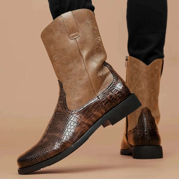 British Style Fashion Embroidery Men s High Boots Big Size 46 Leather Western Boots Men Casual Cowboy Boots for Men Botas Hombre Online now - Image 3