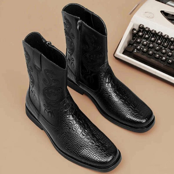 British Style Fashion Embroidery Men s High Boots Big Size 46 Leather Western Boots Men Casual Cowboy Boots for Men Botas Hombre Online now - Image 4