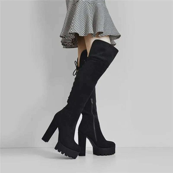 Onlymaker Over The Knee  Boots Women Black Platform High Heel Stiletto  High Zipper Plus Size Handmade Boots Hot on Sale - Image 4
